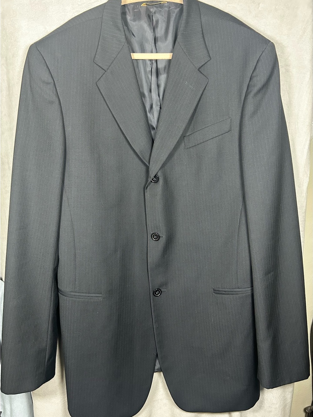 Donna Karan Signature Italy Wool Pinstripe Sport Coat Blazer 42L blue 3 Btn